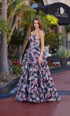 Delphina Formal Dress with Floral Print and Tiered Ruffles