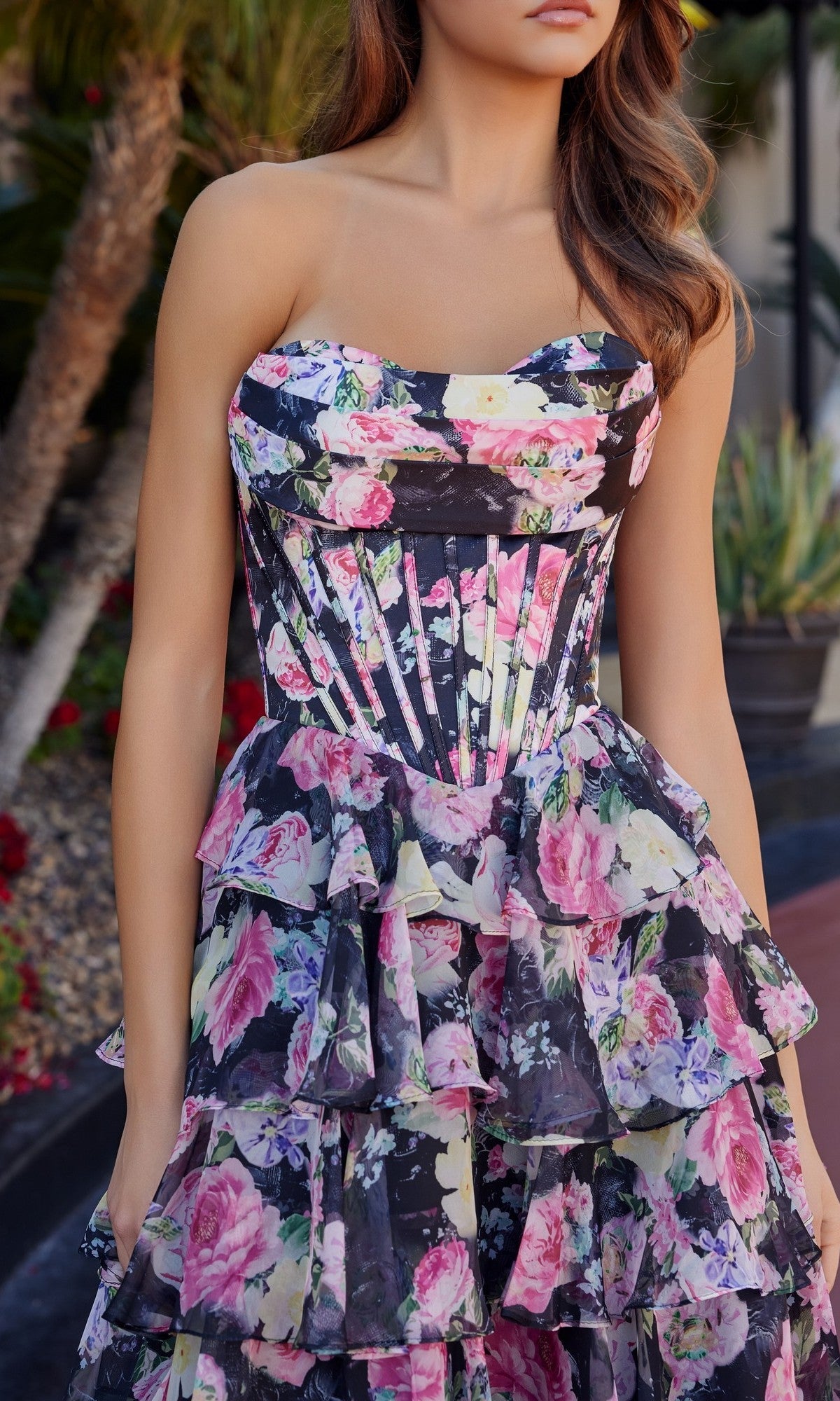Delphina Formal Dress with Floral Print and Tiered Ruffles