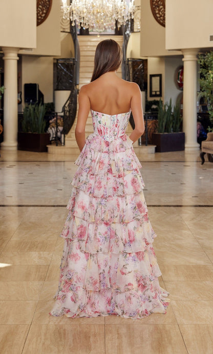 Delphina Formal Dress with Floral Print and Tiered Ruffles