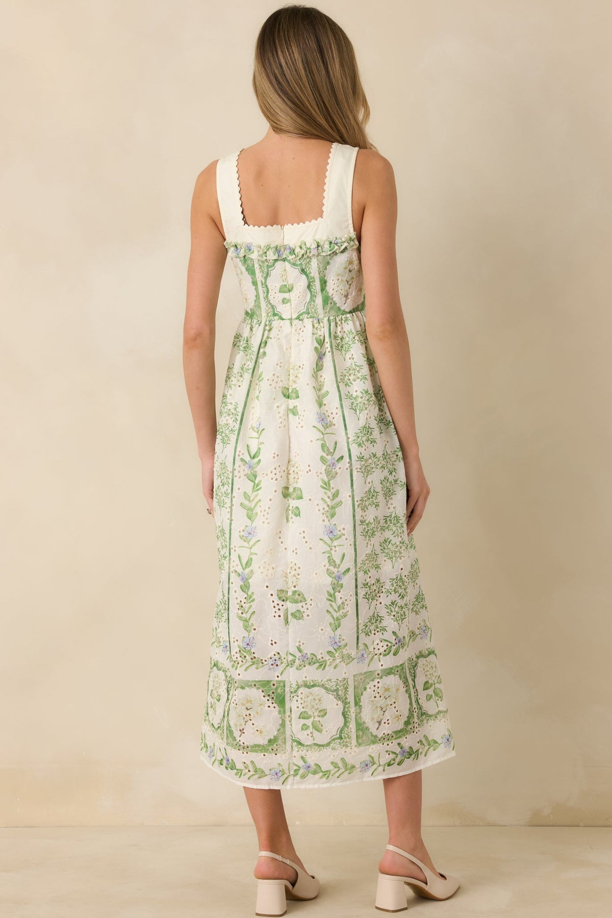 Georgia Green Dress with Eyelet Print and Tiered Skirt