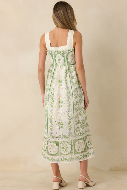 Georgia Green Dress with Eyelet Print and Tiered Skirt