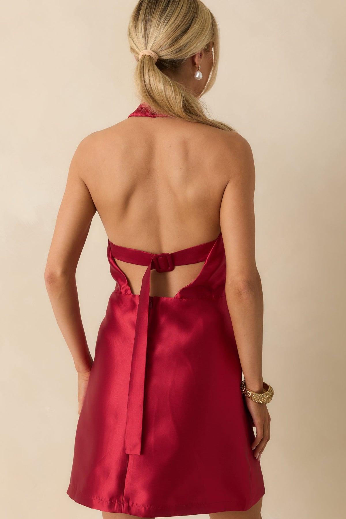 Viola Red Dress with Halter Neck and A-Line Skirt