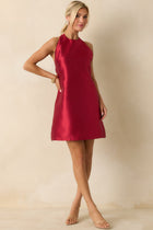 Viola Red Dress with Halter Neck and A-Line Skirt