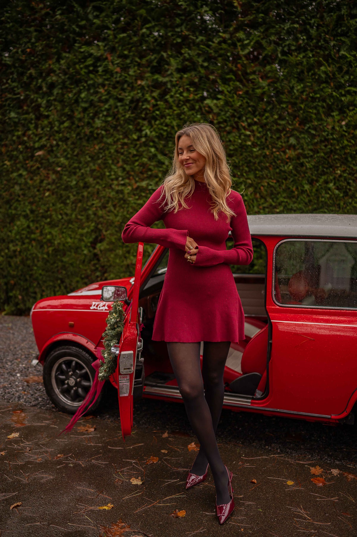 Bellamy Burgundy Dress with Long Sleeves and Flared Hem
