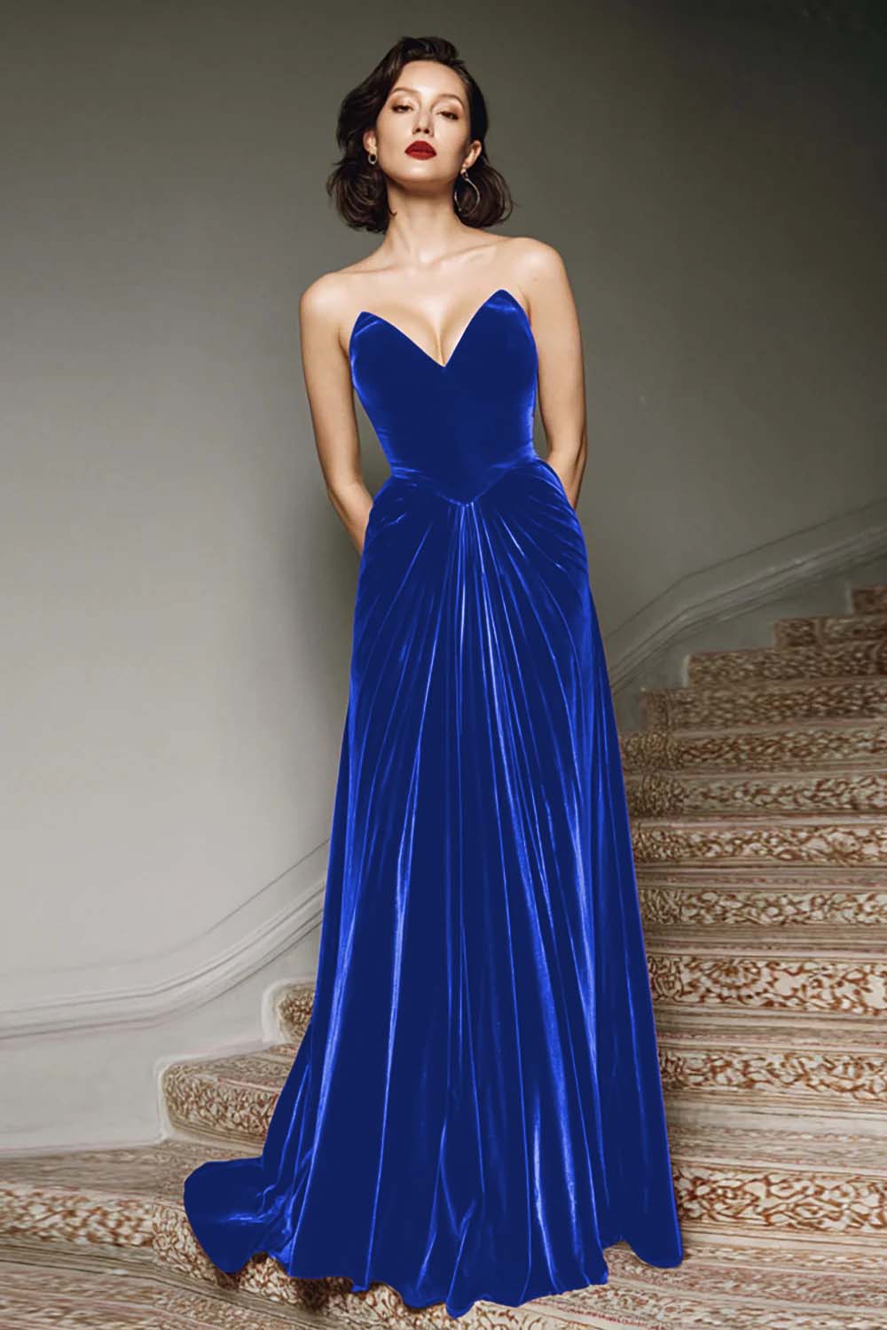 Ilona Velvet Dress with Sweetheart Neck and A-Line Skirt