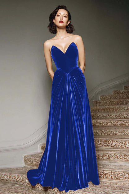 Ilona Velvet Dress with Sweetheart Neck and A-Line Skirt