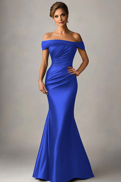Florentine Formal Dress with Off Shoulder Neck and Ruched Satin