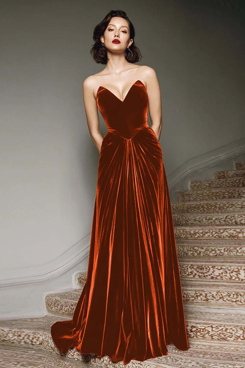 Ilona Velvet Dress with Sweetheart Neck and A-Line Skirt