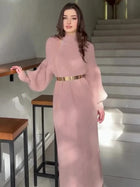 Yara Sweater Dress with Lantern Sleeves and Belt