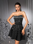 Jessamy Black Mini Dress with Rhinestones and Flared Skirt
