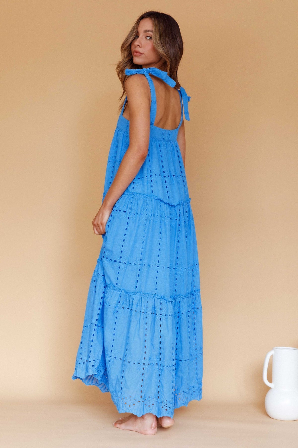 Brynna Tied Shoulder Maxi Dress in Blue