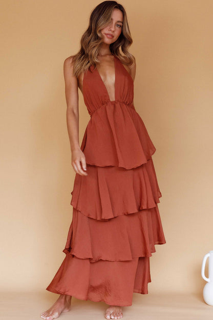 Nia Tiered Ruffle Maxi Dress in Cocoa