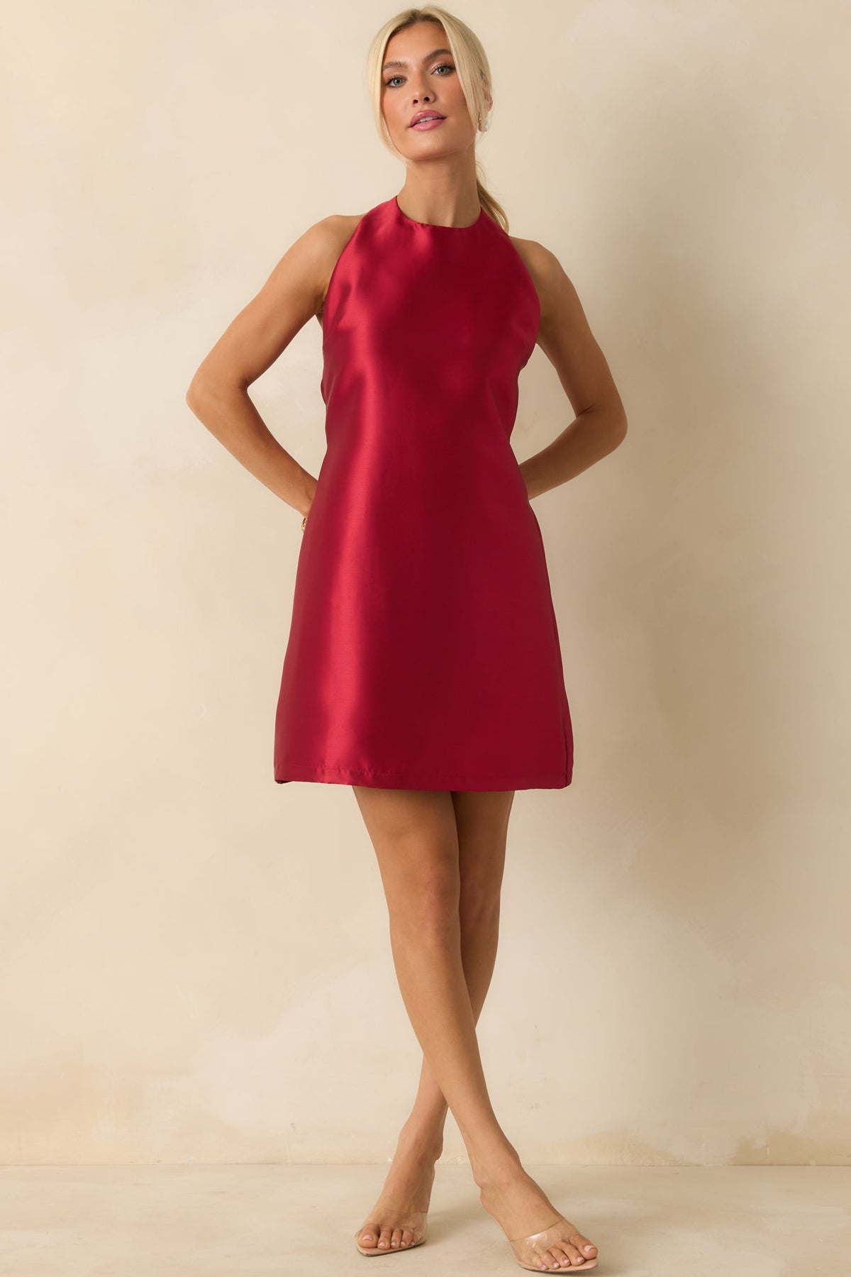 Viola Red Dress with Halter Neck and A-Line Skirt