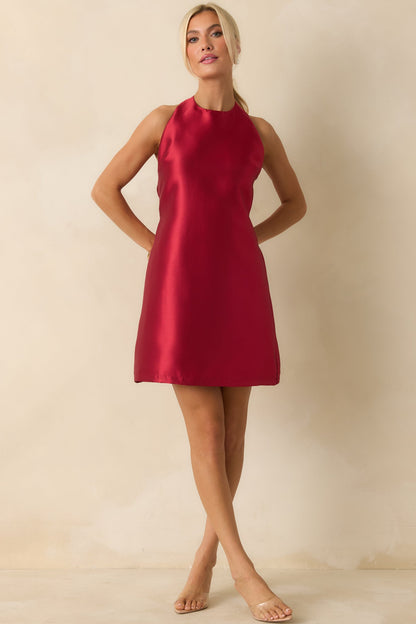 Viola Red Dress with Halter Neck and A-Line Skirt