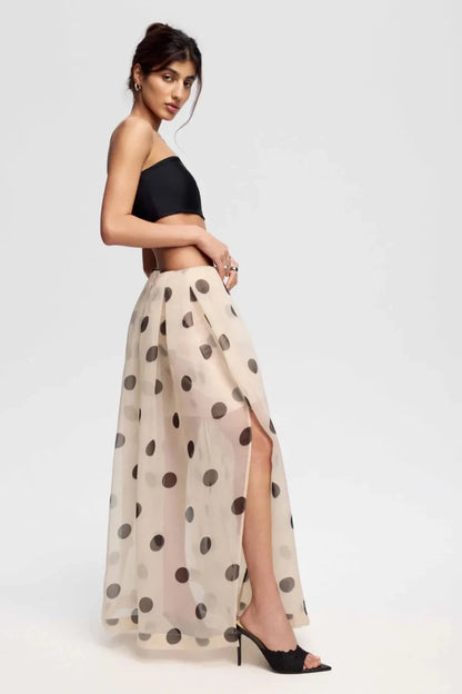 Charlotte Skirt with Polka Dots and Sheer Overlay