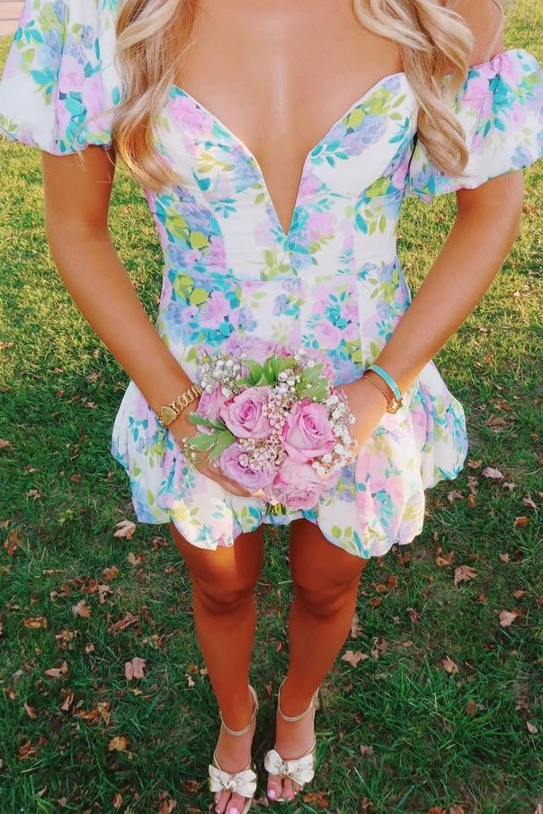Irene Homecoming Dress with Bow Detail and Printed Skirt