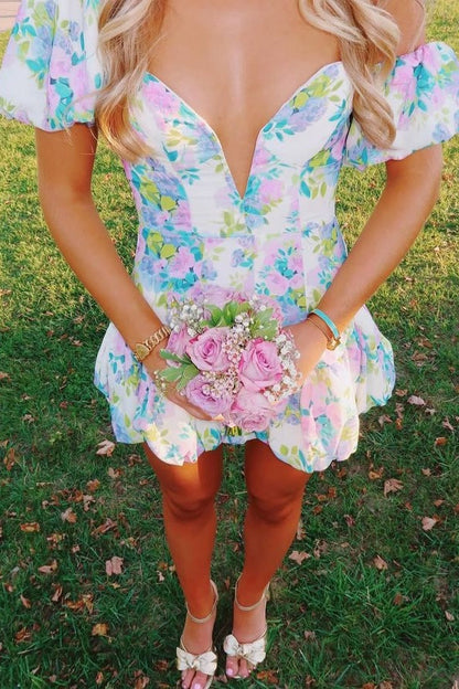 Irene Homecoming Dress with Bow Detail and Printed Skirt