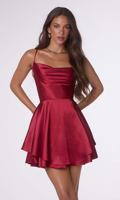 Freya Burgundy Dress with Cowl Neck and Tiered Skirt