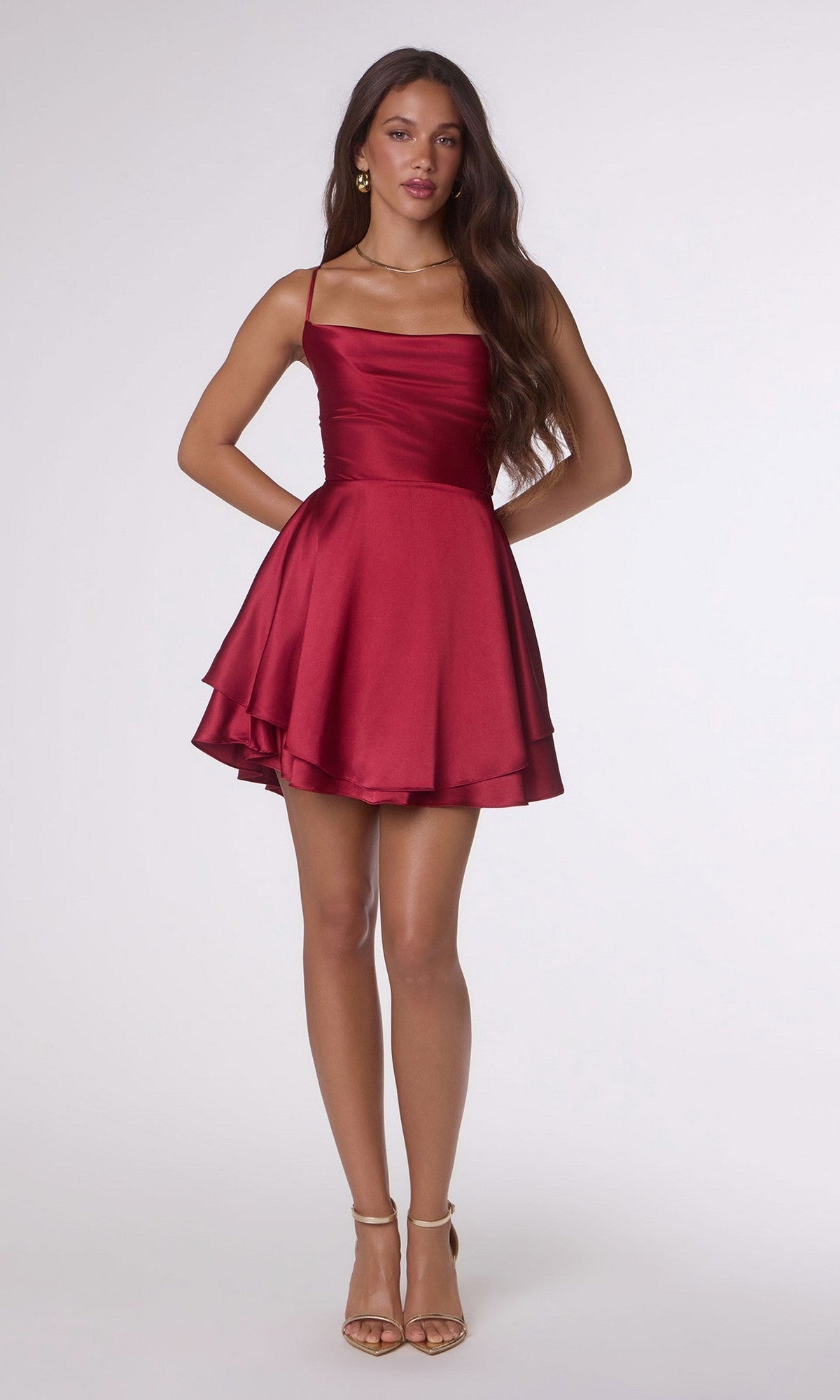 Freya Burgundy Dress with Cowl Neck and Tiered Skirt