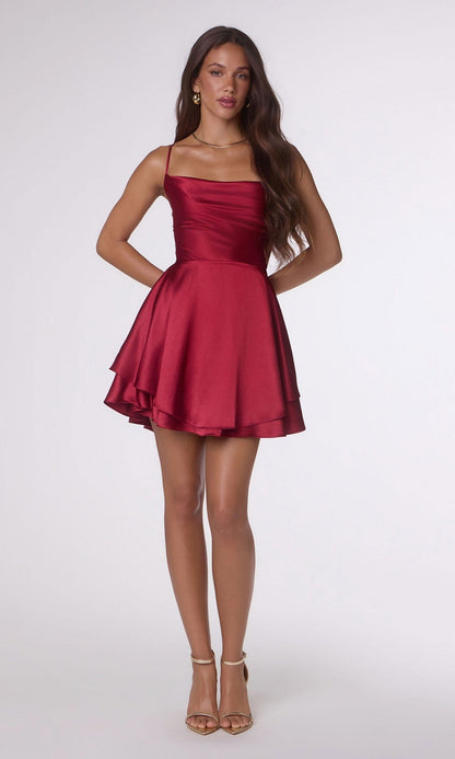 Freya Burgundy Dress with Cowl Neck and Tiered Skirt