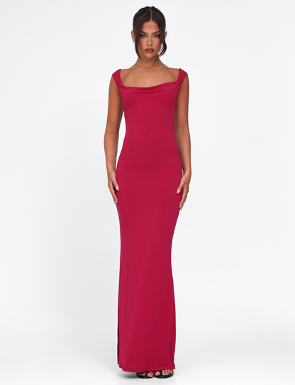 Ghislaine Red Dress with Bow Back and Column Skirt