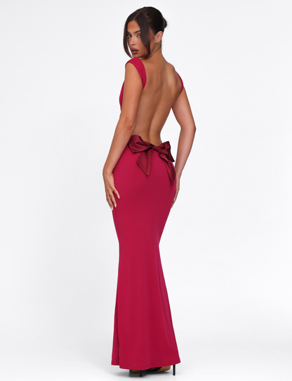 Ghislaine Red Dress with Bow Back and Column Skirt