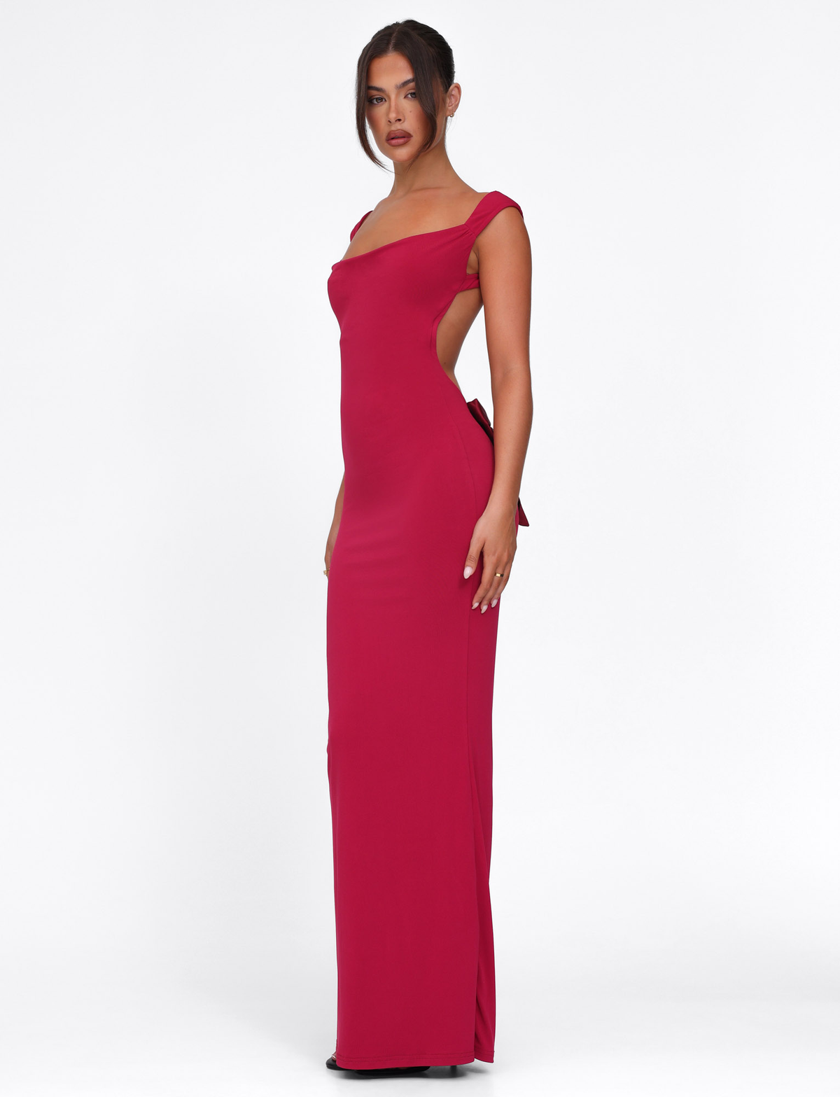 Ghislaine Red Dress with Bow Back and Column Skirt