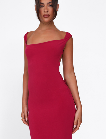 Ghislaine Red Dress with Bow Back and Column Skirt