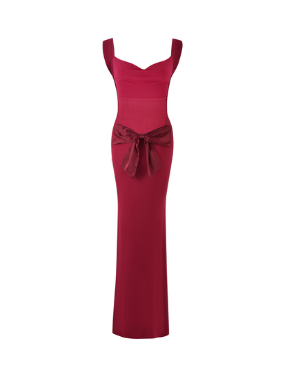 Ghislaine Red Dress with Bow Back and Column Skirt
