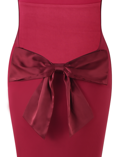 Ghislaine Red Dress with Bow Back and Column Skirt