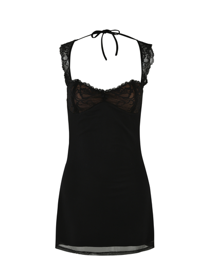 Winona Black Mini Dress with Lace Cups and Fine Straps
