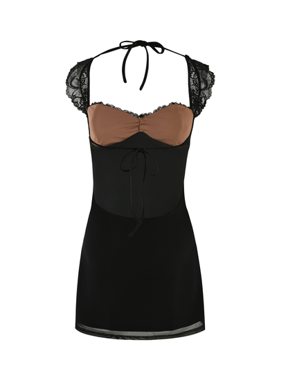 Winona Black Mini Dress with Lace Cups and Fine Straps