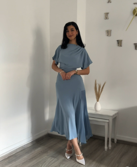 Olive Chiffon A-Line Tea Dress