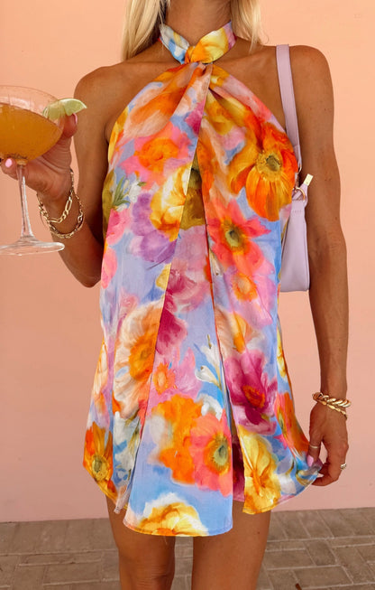 Laila Twist Mini Dress in Brushed Blooms