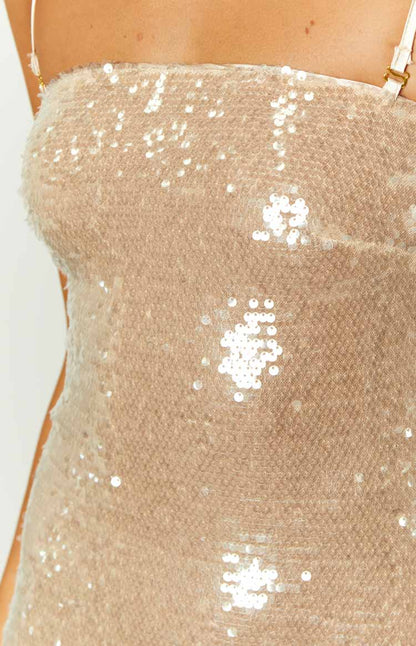 Thora Sequin Dress with One Shoulder and Straight Hem