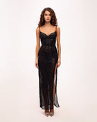 Stevie Black Dress with Sequin Mesh and Fine Straps