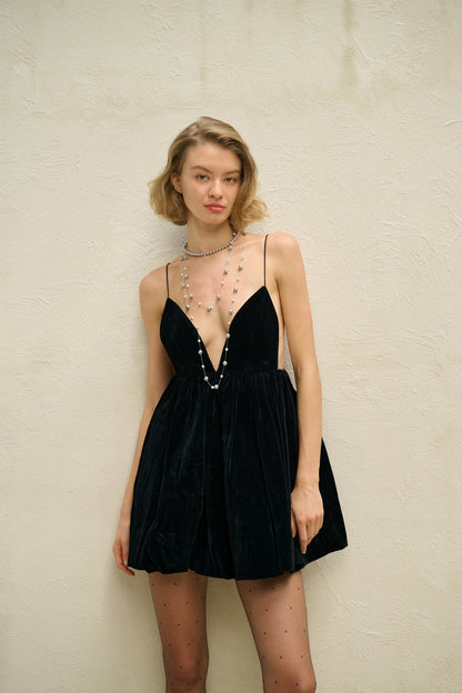 Noor Velvet Dress with Plunge Neck and Open Back