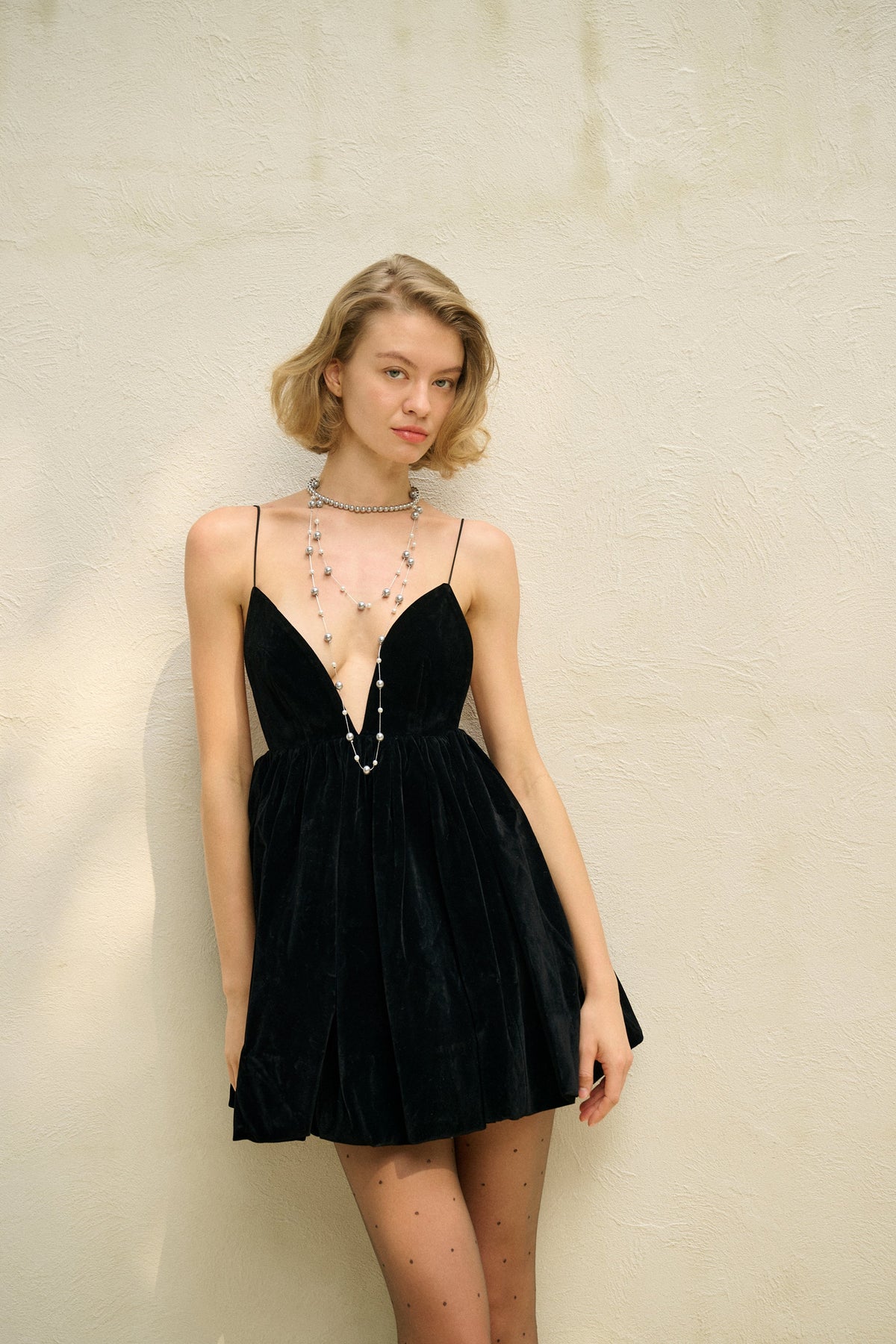 Noor Velvet Dress with Plunge Neck and Open Back