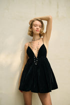 Noor Velvet Dress with Plunge Neck and Open Back