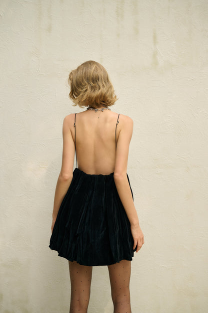 Noor Velvet Dress with Plunge Neck and Open Back