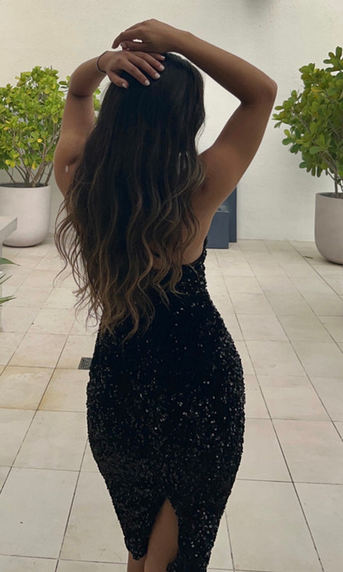 Saffron Sequin Dress with One Shoulder and Cutout