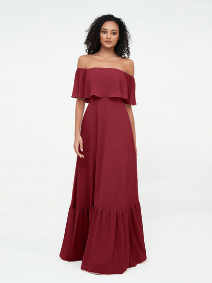 Eugenia Chiffon Off-Shoulder Evening Gown