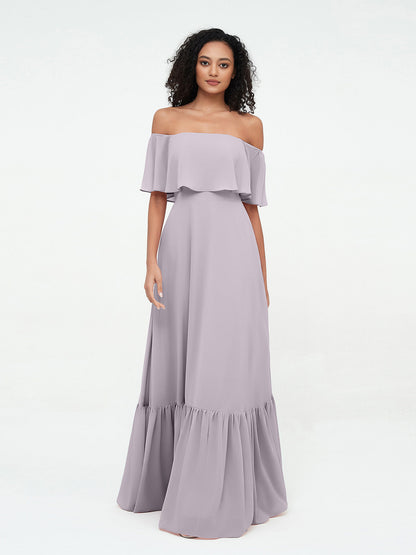 Eugenia Chiffon Off-Shoulder Evening Gown