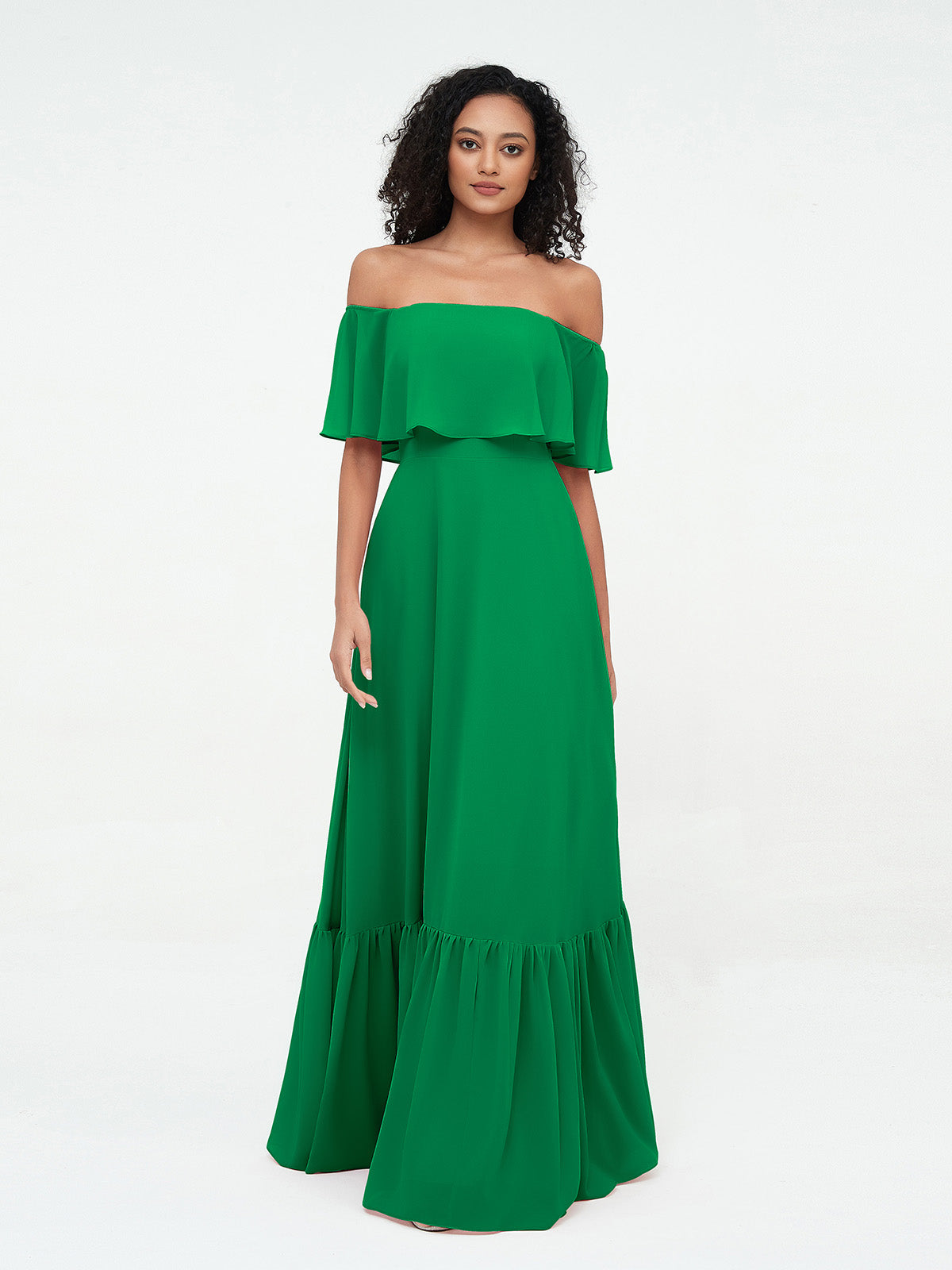 Eugenia Chiffon Off-Shoulder Evening Gown