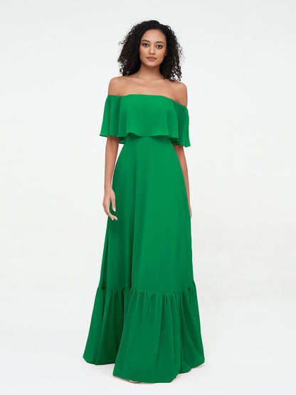 Eugenia Chiffon Off-Shoulder Evening Gown