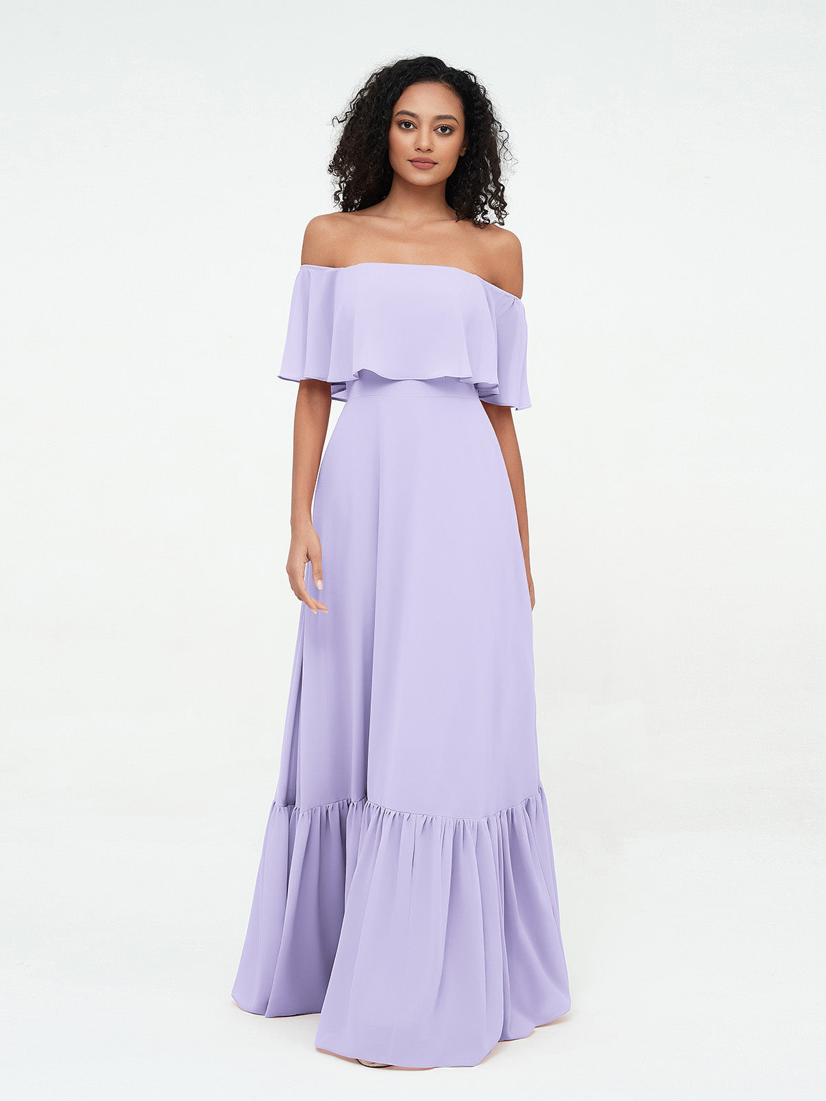 Eugenia Chiffon Off-Shoulder Evening Gown