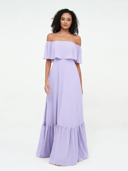 Eugenia Chiffon Off-Shoulder Evening Gown