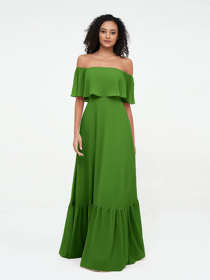 Eugenia Chiffon Off-Shoulder Evening Gown