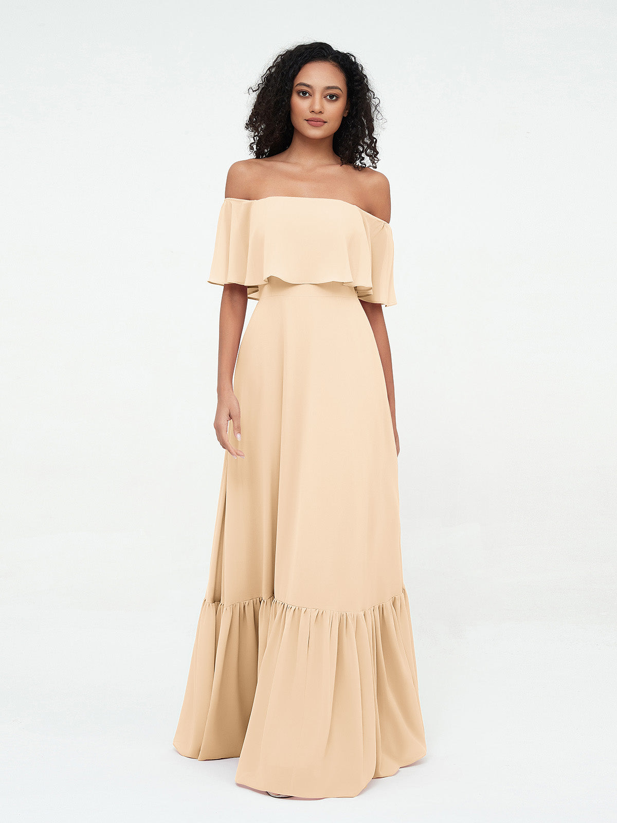 Eugenia Chiffon Off-Shoulder Evening Gown