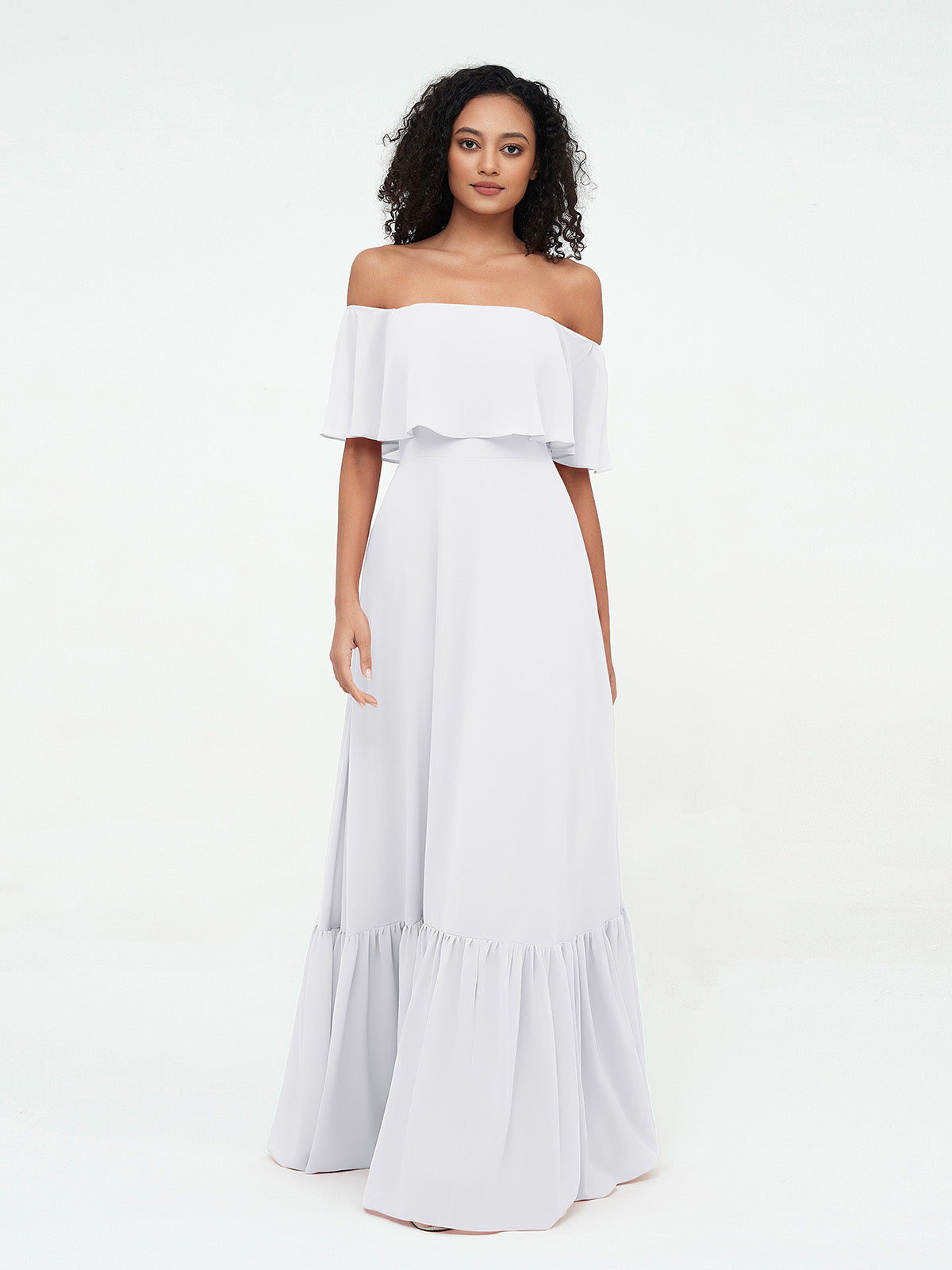 Eugenia Chiffon Off-Shoulder Evening Gown